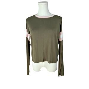 Aeropostale Seriously Soft Long Sleeve Tomboy Tee Olive Pink SMALL NWT